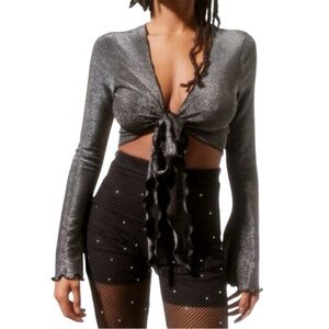 Silver Sparkle Tie-Front Crop Top ✨ UO Party Top (Size M)
